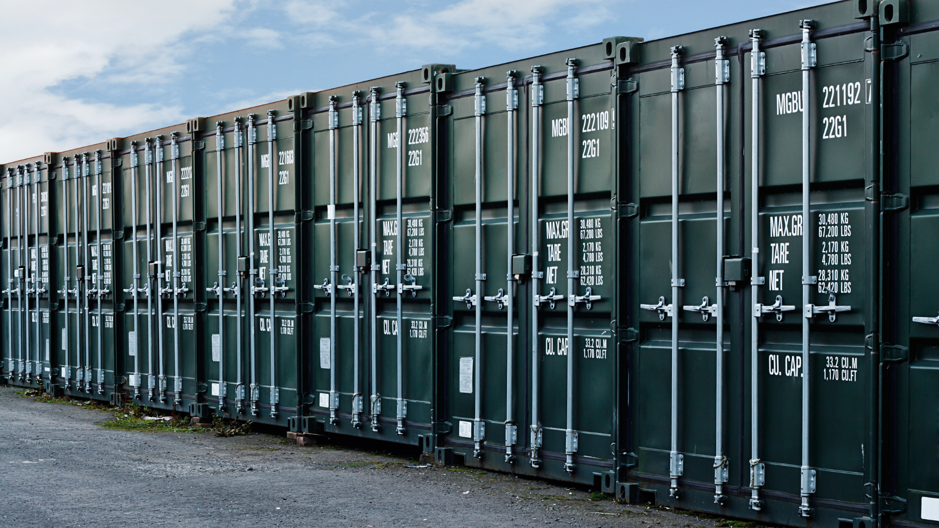 Storage containers in a row